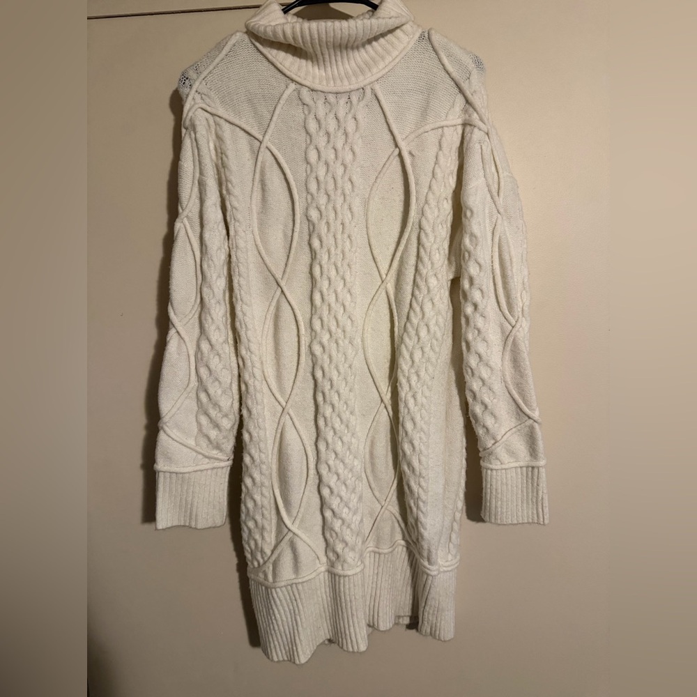 Forever 21 Cream Cable Knit Turtleneck Sweater Dress
